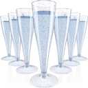 JOLLY CHEF 100 Pack Plastic Champagne Flutes Disposable 4.5 oz Blue Glitter Plastic Champagne Glasses Perfect for Wedding, Thanksgiving Day, Christmas