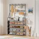 OYREL Shoe Rack, 5 Tier Shoes Storage Organizer, with Functional Hooks and Side Pocket, 20-25 Pairs, for Closet/Entrance/Entryway, Sneaker and Boot Stackable Free Standing Shoe Rack