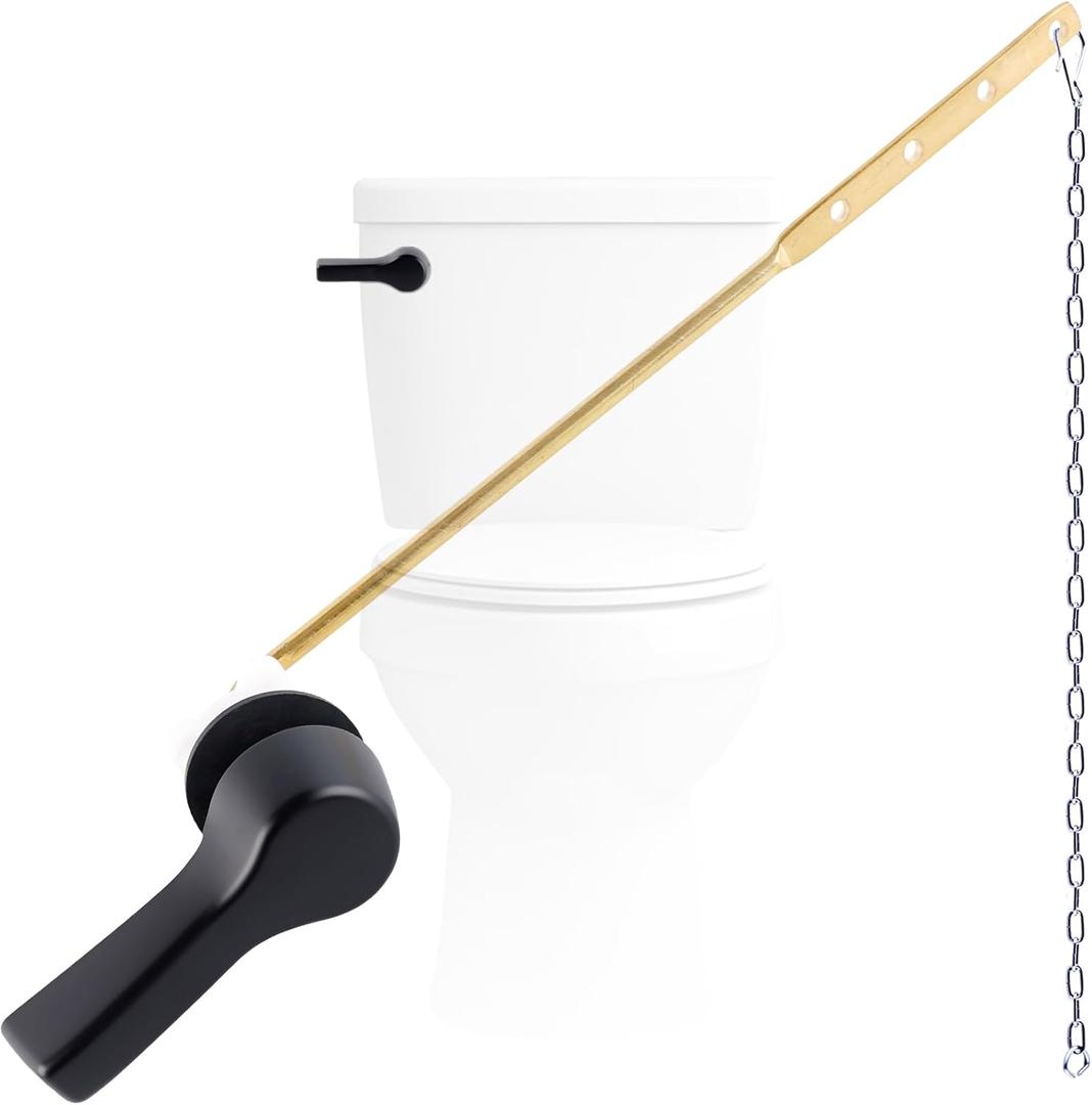 Hygie Rinse Black Metal Toilet Handle Lever Flush Replacement, Universal Front Mount Toilet Handle with Stainless Steel Flapper Chains, Toilet Repair Kit (Matteblack)