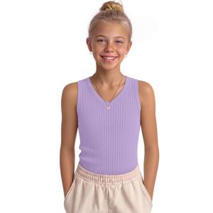 LessonZoo Girls' Tank Tops Sleeveless Shirts, Taro Purple, 13-14 Years