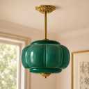 MIXL-Milk Glass Semi Flush Mount Ceiling Light,Pumpkin Shade Large Green Pendant Light,15 Inches Schoolhouse Lighting,Mid Century Modern Ceiling Lamp for Study Room Office, 14.96 Inches