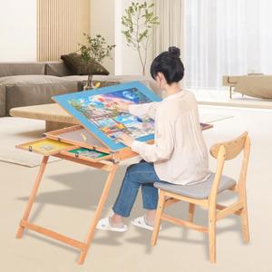 1500 Piece Puzzle Table with Legs, 35''x26'' Adjustable Puzzle Tables for Adults and Children | 3-Tilting-Angle Portable Wooden Jigsaw Board with 4 Drawers & Cover for Gift (Blue)