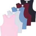Real Essentials 5 Pack: Women’s Ribbed Crop Tank Tops Sleeveless Racerback Workout, Yoga, Athletic & Casual Shirts, M