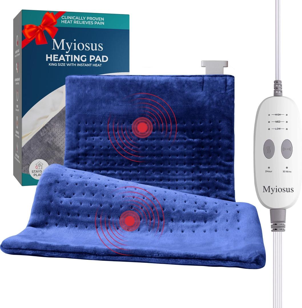 Massaging Weighted Heating Pad for Back Pain Relief,Heating Pads for Neck, Shoulder,Cramp,Portable Heated Pad with 3 Heat Settings & 6 Massage,18 Relaxing Combinations,Auto Off,20"*24",Dark Blue