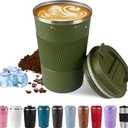 Vacuum-Insulated Stainless Steel Travel Coffee Mug, Leak-Proof Reusable Coffee Cup with Lid - Keep Hot & Cold Drinks for Hours, Durable Thermos Tumbler for Men & Women (3rd-Green, 12OZ)