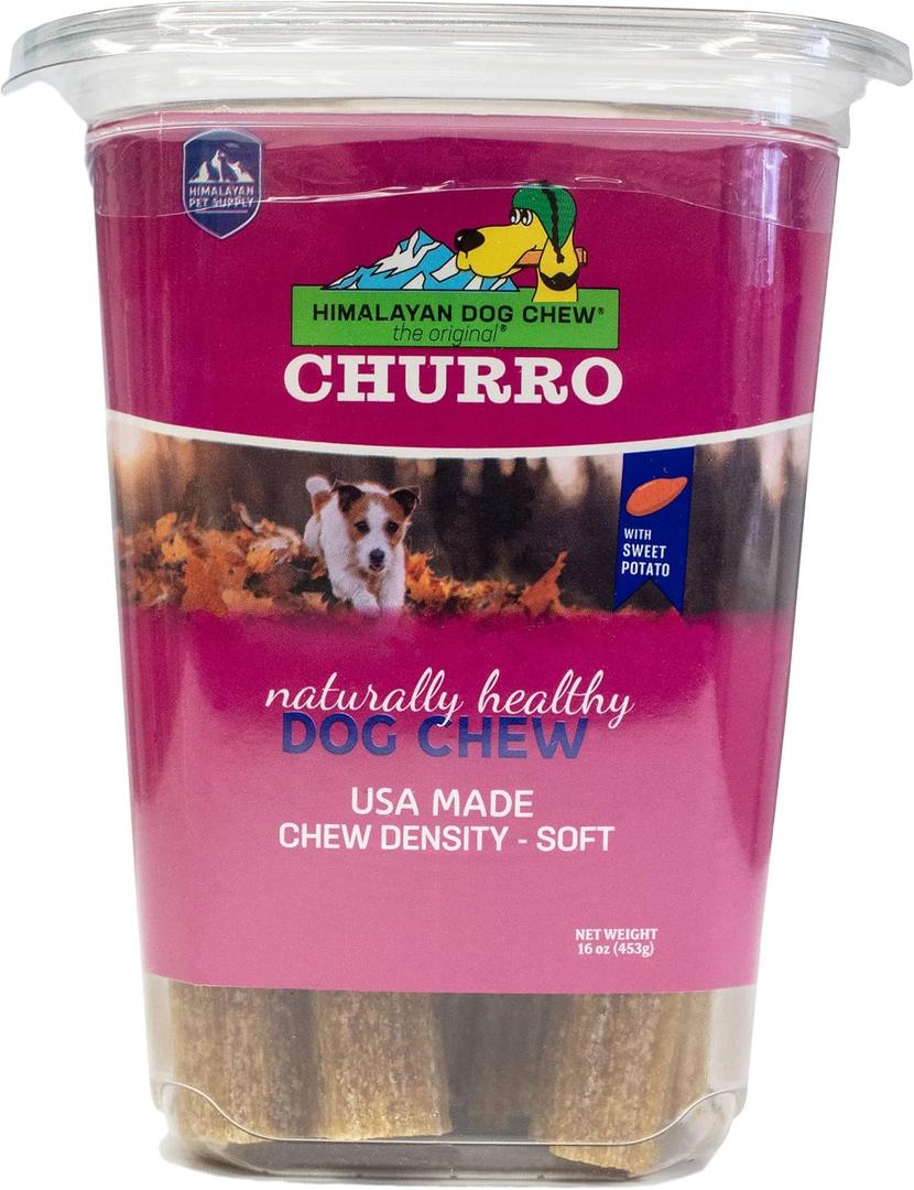 CHURRO Himalayan Cheese Treat Tub | Sweet Potato Churro | Lactose Free - Gluten Free - Grain Free | USA Made | for All Breeds | 11-13 Churros | Real Sweet Potato and Himalayan Cheese (1 Pound (Pack of 1)) BB 5/29/27