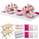 Leinuosen 18 Pcs Boho Picnic Set with Folding Low Table, Pink
