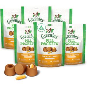 Greenies Pill Pockets for Dogs Large Size, Soft Dog Treats, Chicken Flavor, (6) 7.9 oz. Pouches (180 Treats Total), Best By: 02/17/2026