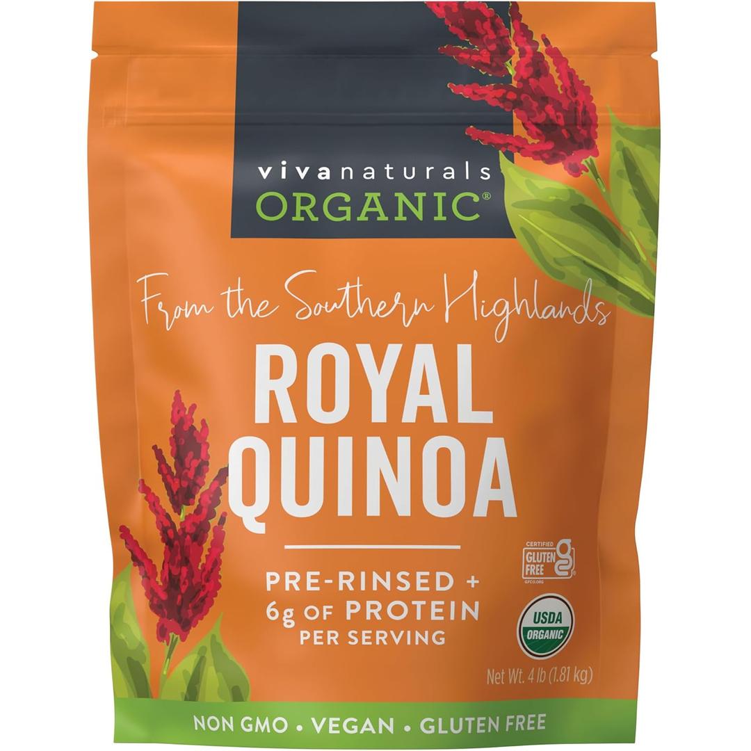 Viva Naturals Organic Quinoa, 4 lb Pre-Washed Whole Grain, Plant Protein, USDA Organic, Gluten-Free, Non-GMO, Vegan, Kosher Rice and Pasta Substitute (EXP 07/10/26)