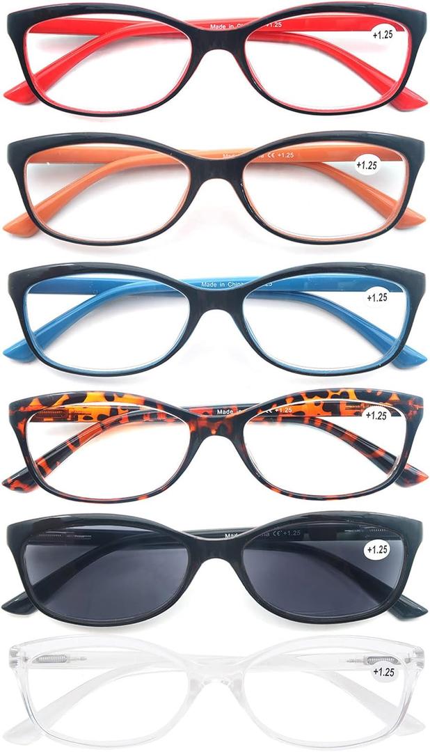 Reading Glasses Womens Readers Ladies Stylish Cheaters +2.50 W/Sun Reader Glasses Lightweight Comfortable Cute Glasses for Reading Outdoor 6 Pack