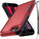RMOCR Case for iPhone 8/7/SE 2022 2020, with Screen Protector,Military Grade Heavy Duty Shockproof Phone Cover with Wrist Lanyard Strap for iPhone 8/7/SE 2nd 3rd 4.7 inch,Red