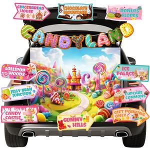 Candyland Trunk or Treat Car Decorations Kit for SUV, Halloween Candyland Lollipop Donut Car Decorations Outdoor Arch Entrance Window Garage DecorationsTrunk or Treat Car Archway Garage Decoration