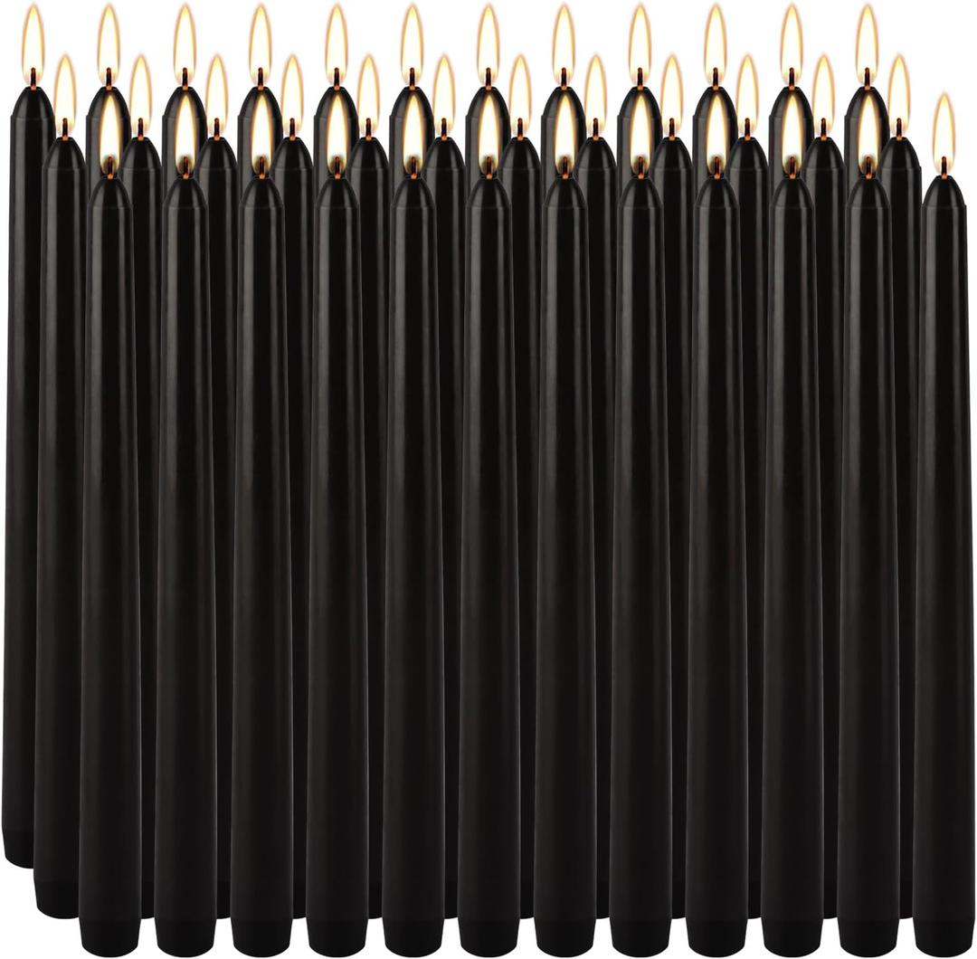 36-Pack 10-Inch Black Taper Candles - Drip-Free Unscented, Long Burning for Dinner Parties, Halloween, Home Decor, Spells & Rituals, Meditation, Prayer (25.4 cm)