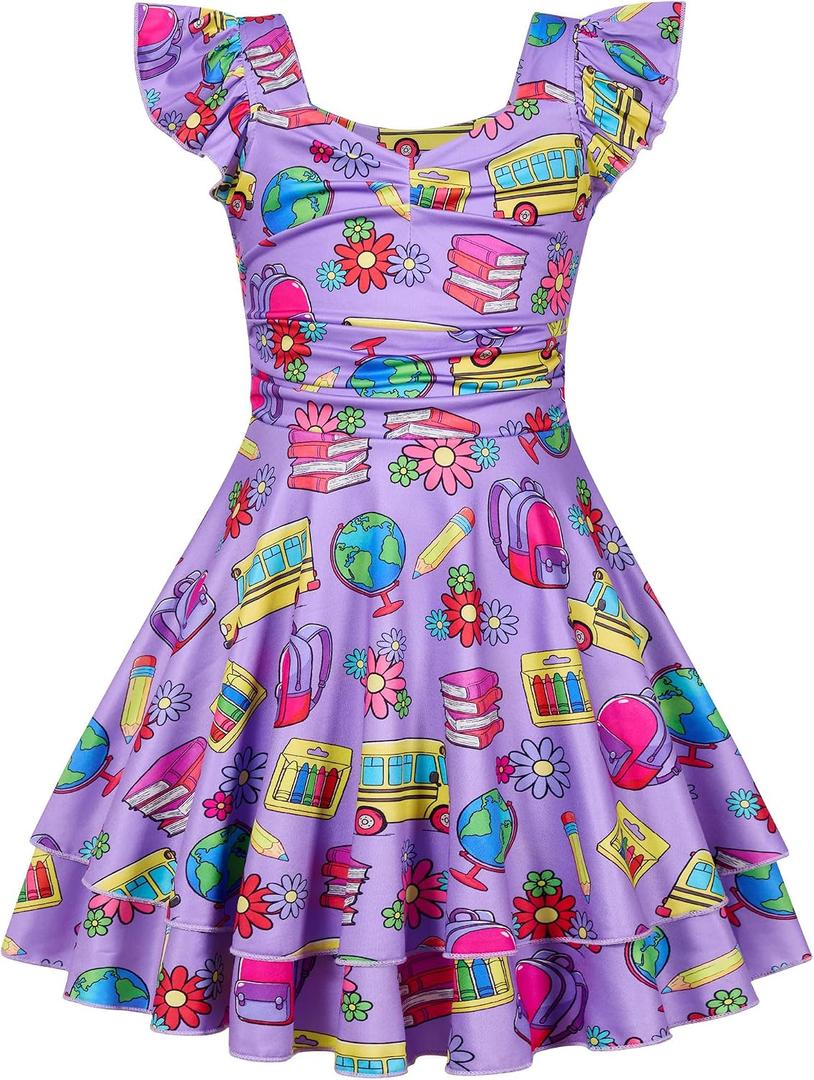 Girls Sleeveless Floral Dresses Ruched Tiered Flowy Swing Tween Summer Dress for Girl 7-16Y (Purple)