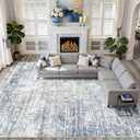 10x13 Area Rug Living Room: Washable Large Neutral Blue Rug Abstract Soft Modern Stain Resistant Indoor Floor Non-Slip Carpet for Bedroom Nursery Kids Office Playroom Dining Room Under Table Home