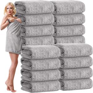 SmoothNovelty 16 Pack Microfiber Bath Towels Bulk 27'' x 60'' Oversized Size Bath Towel Highly Absorbent Extra Large Soft Drying for Beach Shower Summer Salon Sport Gym Party (Wheat,Light Grey)