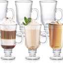 ZENFUN Set of 6 Irish Coffee Mugs, 8 Oz Glass Footed Espresso Cups with Handles, Clear Goblet Mugs Glasses for Coffee, Latte, Cappuccino, Smoothie, Hot&Cold Beverage