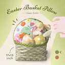 Ashler Easter Egg Basket-Shaped Pillow, Egg Throw Pillow with 3D Eggs Pillow, Soft Velvet Easter Decorative with Cute Embroidery and Bow for Couch, Bedroom, Living Room, Light Green, 17x13 inches