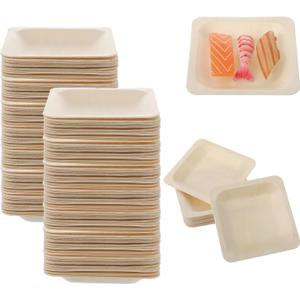 100 Pcs Disposable Square Palm Bowls Palm 4.5 x 4.5 Inch Leaf Bowls Bamboo Disposable Plates Square Wood Plates for Birthday Party, Wedding Events, Appetizer, Dessert, Catering and Home Use