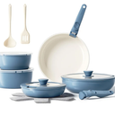 Redchef 16pcs Ceramic Nonstick Pots and Pans Set, Kitchen Cookware Set with Removable Handle, Non Toxic Cookware Set, PFAS PFOA & PTFE Free, RV Ceramic Cookware for Camping, Dishwasher/Oven Safe