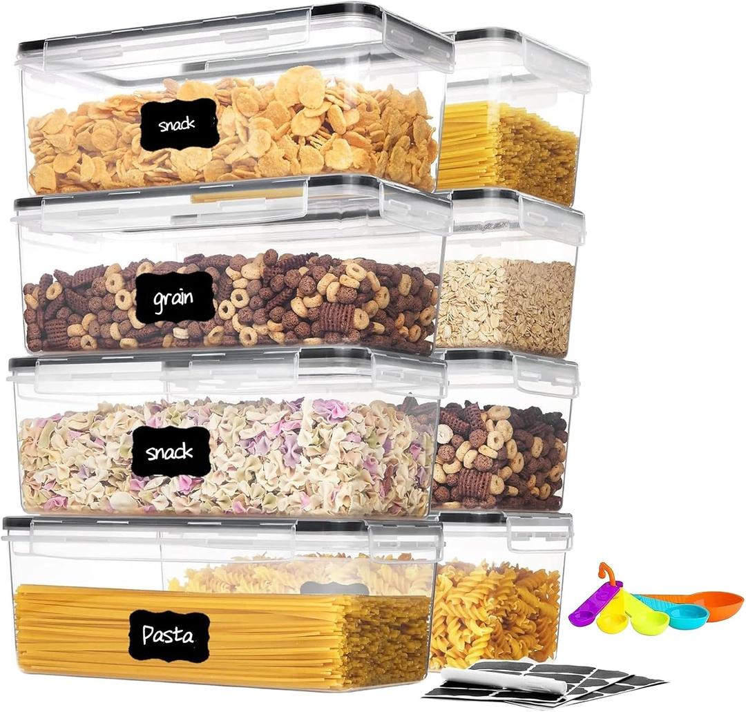 Airtight Food Storage Containers with Lids, 3.2L BPA-Free Plastic Canisters for Spaghetti, Cereal, Oats & Kitchen Pantry Organization, 8 Pack