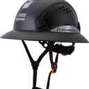 Full Brim Hard Hat, OSHA Construction Work Approved, ABS Safety Helmet with 6 Point Adjustable Ratchet Suspension Industrial Work, Black