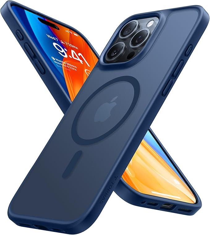 TORRAS for iPhone 16 Pro Case Translucent Matte Blue | Compatible with MagSafe, Military Grade Drop Protection, Stronger Magnetic, Shockproof Airbag, Color Button, Slim AntiScratch