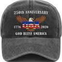 250th Anniversary USA Hat Washed Denim Patriotic Baseball Cap Embroidered 1776 2026 USA God Bless America USA 250th Anniversary Merchandise Gifts for Men Women Patriotic Lovers