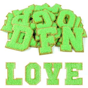 Morcheiong 26Pcs Self Adhesive Chenille Letter Patches A-Z, Chenille Letters for Clothing, Fabric, Shoes, Bags (Bright Green)