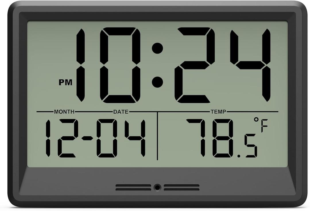 Digital Wall Clock Battery Operated, 8 Inch Small Wall Clock with Large Display, Temperature and Date | Simple Desk Clock | Silent Wall Mount Digital Clock for Bedroom, Kitchen, Living Room, Office