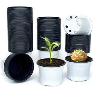 Nursery Pots, 100 Pack 2.8 inch Plastic Plant Pots, Small Flower Pots for Succulents, Seedlings, Flowers, TransplantingWhite