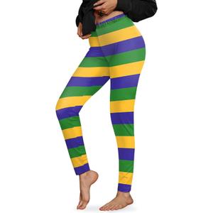 Women's Mardi Gras Carnival Striped Leggings Bold Colorful High Waist Tights Festival Pants Stripeds L (Green, L)