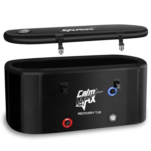 CalmMax XL Inflatable Ice Bath Tub for Athletes – 115 Gallon Cold Plunge Tub with Insulated Lid, Backpack & Chiller Compatibility, Black