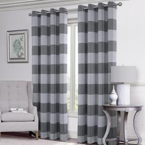 always4u Light Grey Check Curtains Plaid Farmhouse Window Curtains Grommet Drapes for Living Room Bedroom 2 Panels 54 * 95 Inches