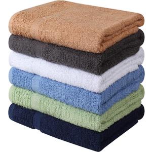 Towel and Linen Mart 100% Cotton 6 Pack Bath Towel Set, Quick Dry, Super Absorbent, Light Weight, Soft, (27 x 54 Pack of 6) Beige, White, Grey, Sky Blue, SAGE Green, Navy