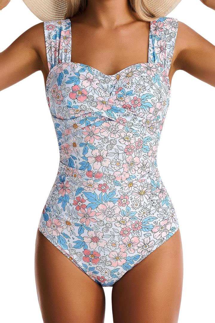 Womens One Piece Swimsuits Tummy Control Bathing Suits Modest Full Coverage Swimsuit Wide Straps Swimwear