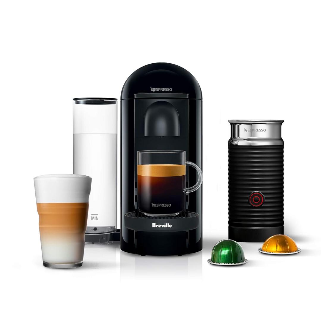 Nespresso Vertuo Plus Deluxe Coffee and Espresso Maker by Breville, Piano Black with Aeroccino Milk Frother