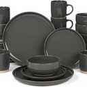OTAGO 24-Piece Grey Stoneware Dinnerware Set for 6 with Mugs, Plates and Bowls Sets with Partially Unglazed Base, Scratch Resistant Ceramic Dish Set, Microwave & Dishwasher Safe for Kitchen, Gray