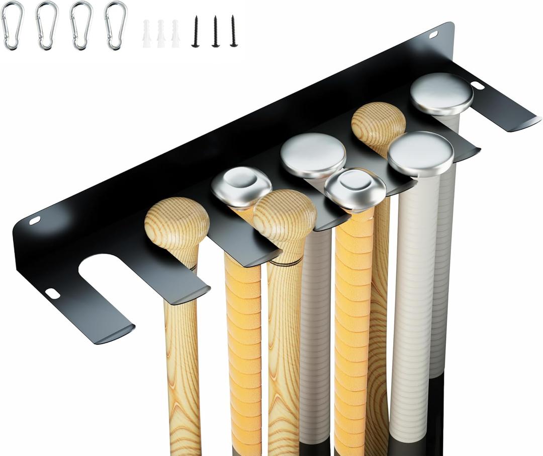 Bat Rack: Wall-Mounted Baseball & Softball Bat Holder - Heavy Duty Metal Storage for 10 Bats