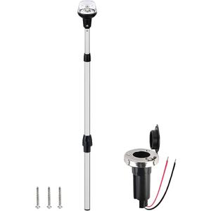 Telescoping Stern Light Anchor Light LED Extension Boat Navigation Lights Pole with Base USCG 2 NM All Round White Detachable Plug in 10-30 Volts From 29 to 43 Inches