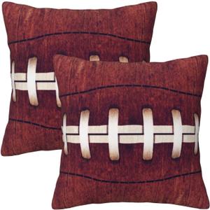 Retro Football Print Throw Pillow Covers Soft Square Cushion Pillowcase Set of 2 for Sofa Couch Home Decor 18 X 18 in
