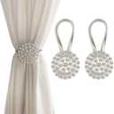 Magnetic Tiebacks for Curtains, 2 Pack Sparkling Crystal Flower Curtain Tiebacks Curtain Buckle Clips with High-Elastic Spring Wire for Home Office Decoration (Colorful)