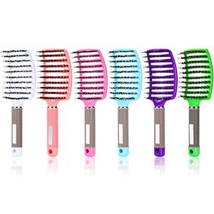 Cunhill 6 Pack Detangling Brush Bulk Boar Bristle Hair Brushes Curved and Vented Hairbrush Detangler for Women Men Detangling Comb Long Wet Dry Thick Curly Blowing Hair Accessories, 6 Colors