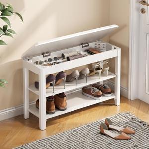 Shoe Rack Bench Seat Rubberwood 2-Tier Wooden Storage Bench 550lbs Compact Mid-Century Modern Design for Entryway, Hallway, Closet, Front Door Entrance, Foyer Shoe Rack Bench Seat Rubberwood 2-Tier Wooden Storage Bench 550lbs Compact Mid-Century Modern Design for Entryway, Hallway, Closet, Front Door Entrance, Foyer