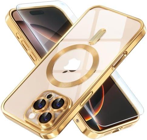 Misea Magnetic for iPhone 16 Pro Max Case with MagSafe [Never Yellowing] [Military Grade Drop Protection] Full Camera Lens Protector Plating Soft Clear Phone Case for Women Girls 6.9 inch, Gold