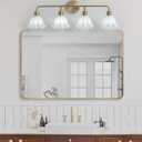 4 Light Gold Brass Bathroom Light Fixture,Brush Gold Vanity Lighting Over Mirror,Cute Milk White Glass Flower Lampshade,E26 Socket(Bulbs Not Included)