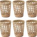 6 PCS Wicker Woven Cup Holders Anti Scald Hollow Handmade Straw Woven Glass Drink Cup Sleeve for Glass Bottles Plastic Cups Mugs Office Home Decor