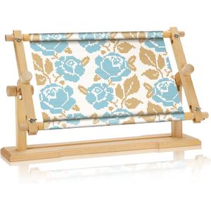 Yookeer Adjustable Embroidery Stand Hands Free Cross Stitch Scroll Frame Needlepoint Needlework Frame Stand Wooden Rotated Embroidery Hoop Holder for Arts Crafts Sewing Kit Supplies
