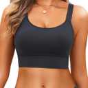 Women Sports Bra Swim Tops - Crop Bikini Top Supportive Bathing Suit Top Swimwear (Small, Black)