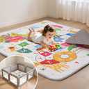Baby Play Mat for Floor,50x50 Inch Soft Padding Crawling Mat, Foldable and Machine Washable, Thick for Babies & Toddlers,Animal School